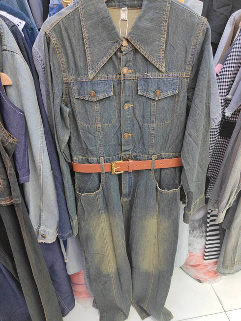 Women Belted Denim Dresses